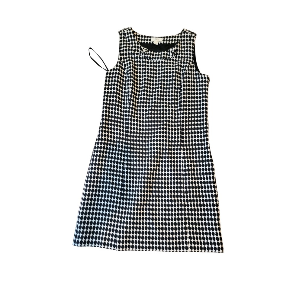Ann Taylor Loft Women 12 Black White Geometric Sleeveless Shift Dress Button